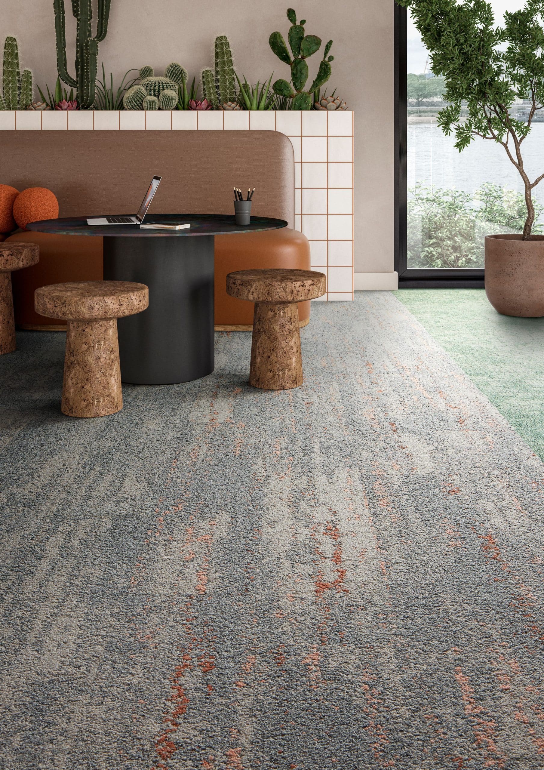 Escarpment Carpet Tiles Flooring-Desert-Undulating Water-Shallows-Sandbank-Desert-Desert Shrub